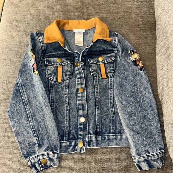 Kids Denim Jacket with Floral Embroidery - Picture 1 of 3